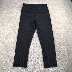 Lululemon Wunder Under High Rise Crop Legging Black Gray Textured Print
